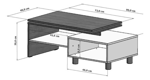 Mesa De Centro Com Nichos E Pés 90cm Multimóveis Cr45279 Cor Naturalle/Off White