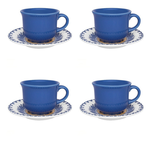 Set X 4 Tazas Te C/platito Cerámica Oxford(c,floreal) 200ml