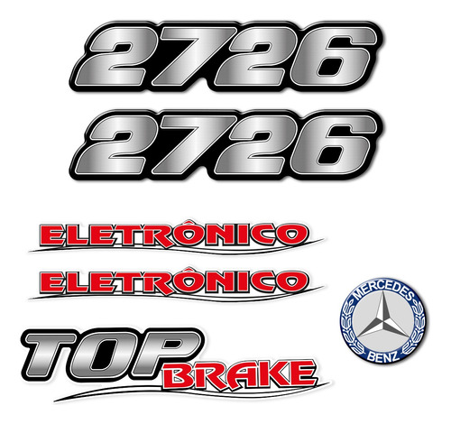 Kit Adesivo Mercedes Benz Emblema 2726 Eletrônico Top Brake Cor Prata