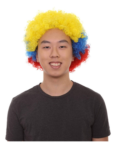 Peluca De Afro Color Amarillo Azul Y Rojo Hinchas Fanaticada