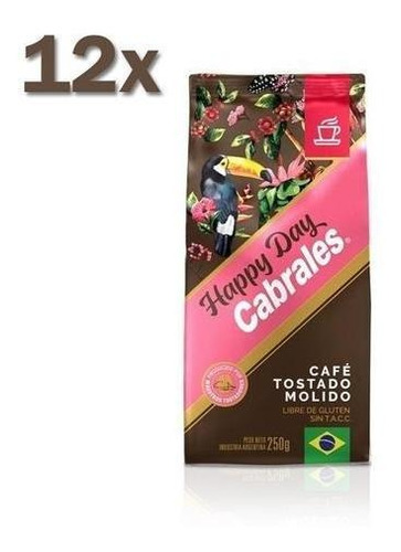 12x Cafe Molido Cabrales Happy Day 250gr 3kg Sin Tacc