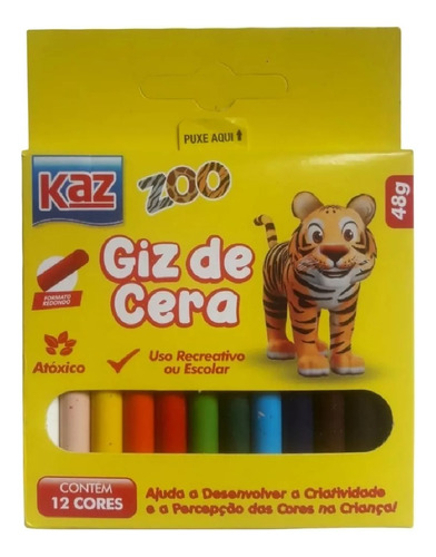 Giz De Cera Fino C/12 Cores - Kaz