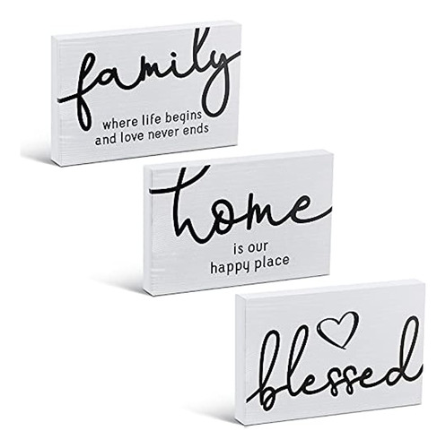 Jetec 3 Piezas Family Home Blessed Rustic Wood Sign Mini Woo