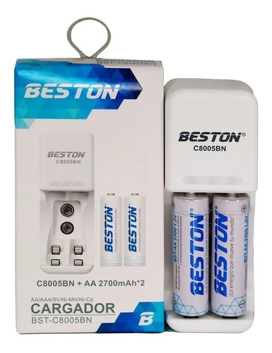 Combo Beston Cargador Baterias+2 Pilas Aa Recargable 2700mah