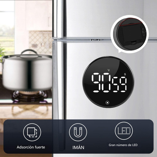 Cronómetro Magnético Digital Para Cocina, Pantalla Led Grand Negro