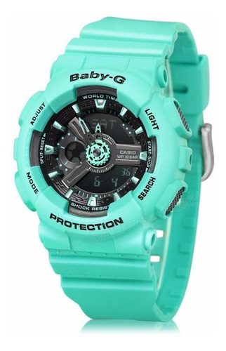 Reloj Casio Dama Baby G Ba 111 Hora Doble Cronometro Alarma Correa Verde