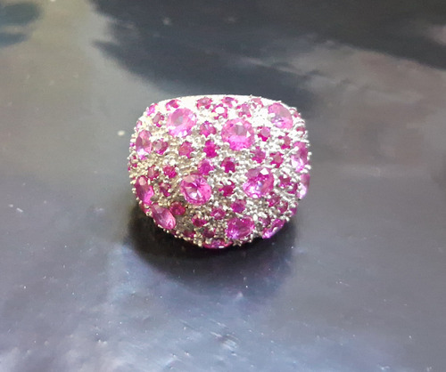 Anillo Bombe De Acero Quirurgico Con Granate Plateado 18 Talle Unico