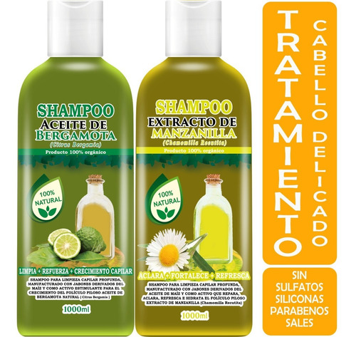 Shampoo Aceite De Bergamota 1l + Shampoo De Manzanilla 1l