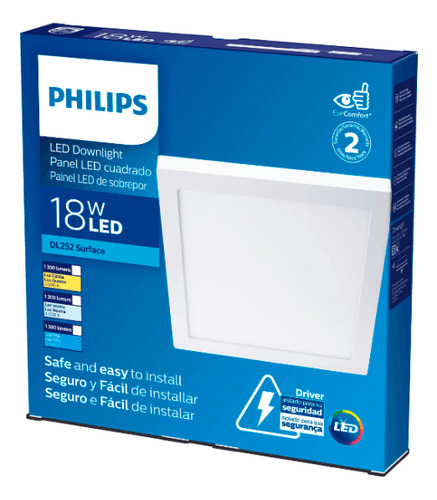 Kit X6 Plafon Led De Aplicar Philips 18w Cuadrado Luz Calida
