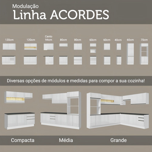Cozinha Completa Mdf Madesa Acordes 250003 F/ Branco Brilho