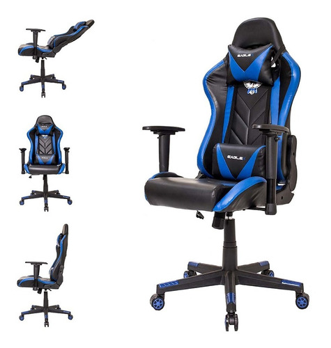 Cadeira Gamer Pro Reclinável Giratória Braço 3d Frete Grátis Cor Preto/Azul Material do estofamento Couro sintético