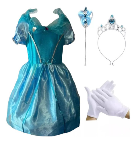 Disfraz Cenicienta Disney + Corona Guantes Y Varita Día Del Niño