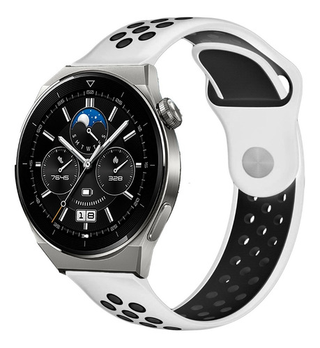 Correa Deportiva Transpirable Para Huawei Watch Gt3 Pro 46mm Blanco/negro 2.2 Cm