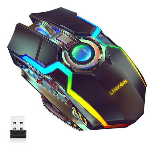 Mouse Gamer Inalambrico Recargable Usb Windows Optico Rgb Color Negro