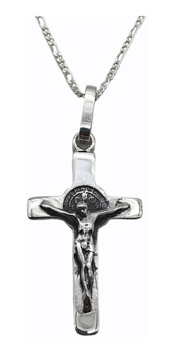 Dije Cruz Cristo San Benito Plata Ley .925 Incluye Cadena M1