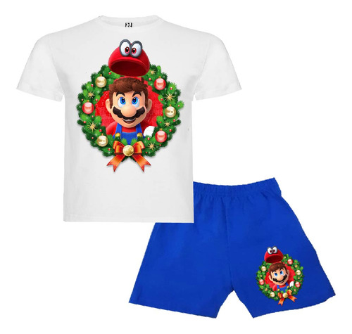 Pijama Corto Niños Algodon Mario Bros Navidad