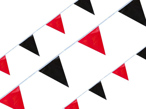 Tira Banderín Rojo Con Negro 50m Polietileno Triangular