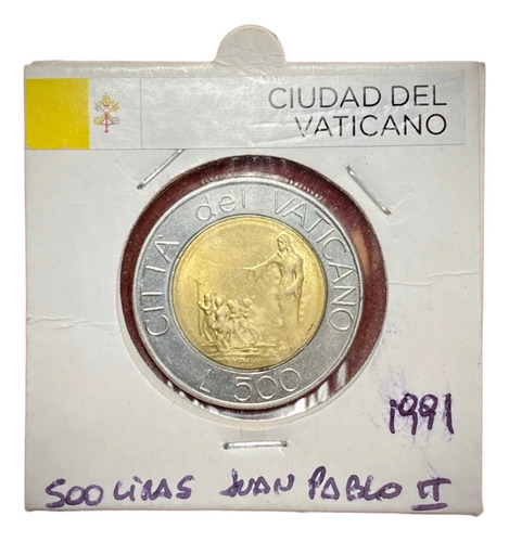 Moneda 500 Liras Vaticano 1991 Km 233 Bimetalica Juan Pablo
