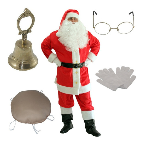 Roupa Fantasia Papai Noel Luxo Veludo 12 Itens Barriga Sino