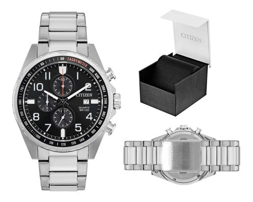 Reloj Citizen Quartz An3650-51e Color de la correa Plateado Color del bisel Plateado Color del fondo Negro