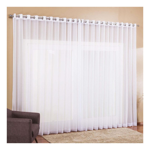 Cortina Voal Transparente Sala/quarto 6,00 X 2,80 - Branco