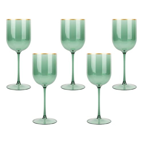Copa De Vino Verde Borde Dorado, Juego De 10 Copas Eleg...