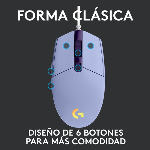 Imagen 8 de 12 de Mouse Gamer Logitech G203 New Rgb Lghtsync Lila Color Violeta