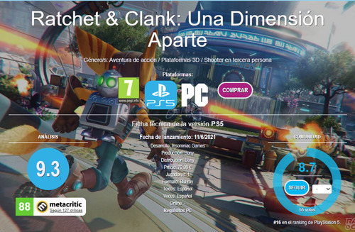 Ps5 Ratchet & Clank Rift Apart Juego Playstation 5