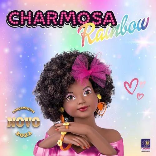 Boneca Charmosa Rainbow Negra Maquiagem Penteado Acessórios