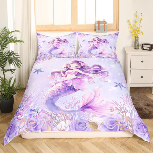 Juego De Ropa De Cama De Sirena Niña, Juego De Funda D...