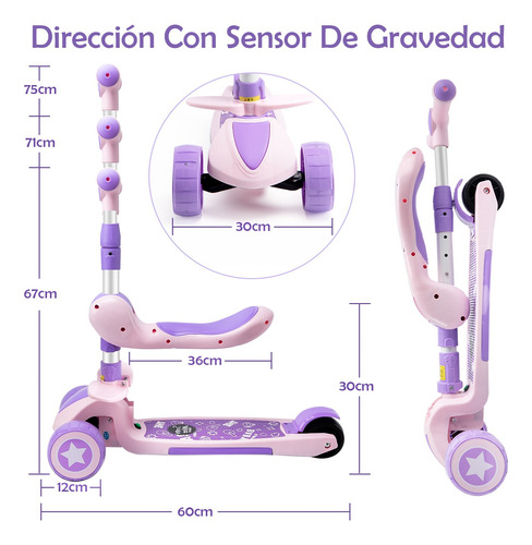Scooter Plegable Para Niños Ajustable 3 Ruedas Con Asiento