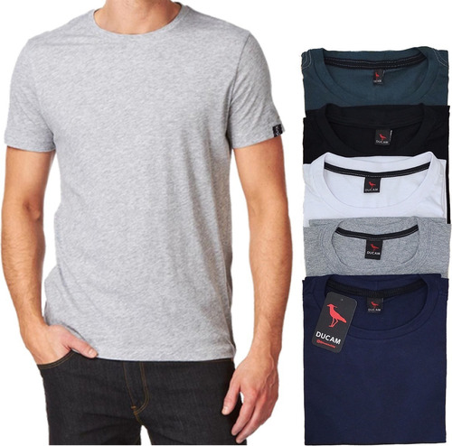 Camisetas Masculinas Basica Gola Redonda 5 Unidades, Algodão