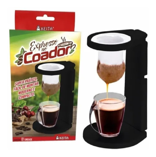Kit Coado Filtro Passador Pano + Suporte Expresso Café Copo Cor Preto