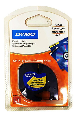 Cinta Plastica Dymo Amarillo 12 Mm X 4 M Letra Tag