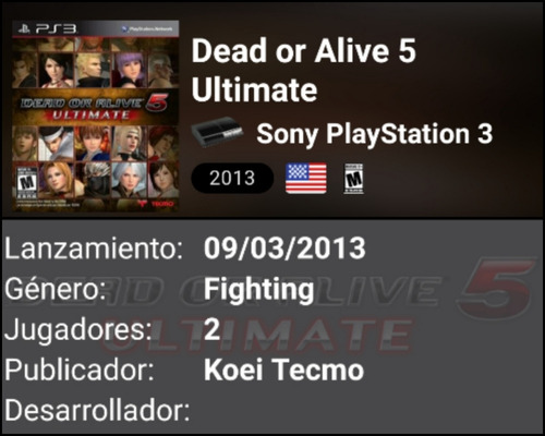 Dead Or Alive 5 Ultimate | Tecmo | Ps3 | Gamerooms (Usado)