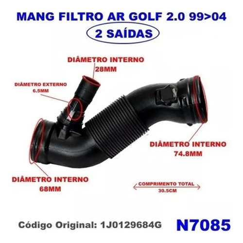 G3015 Mangueira Filtro Ar Vw Golf 2.0 99/04 Bora (2 Saídas)