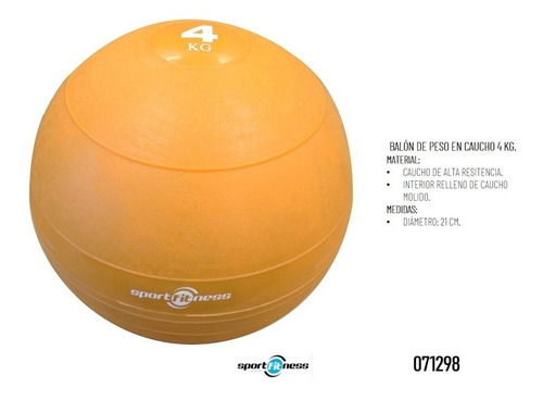 Imagen 1 de 1 de Balon De Peso 4kg Caucho Naranja Sport Fitness
