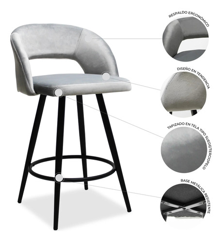Set De 2 Bancos Cadiz De Terciopelo Y Base Negra De Metal Laqueado Plata