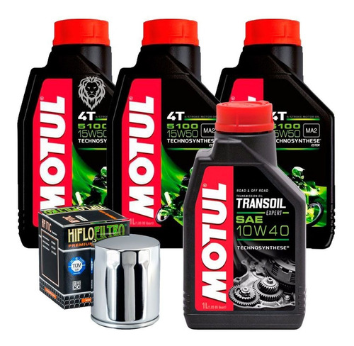 Kit Filtro De Óleo Harley 883/1200+3 Lts Motul 5100+transoil