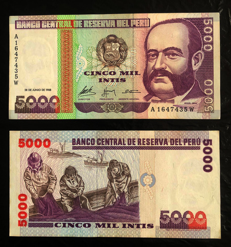 Billete De Colección 5000 Intis - Miguel Grau