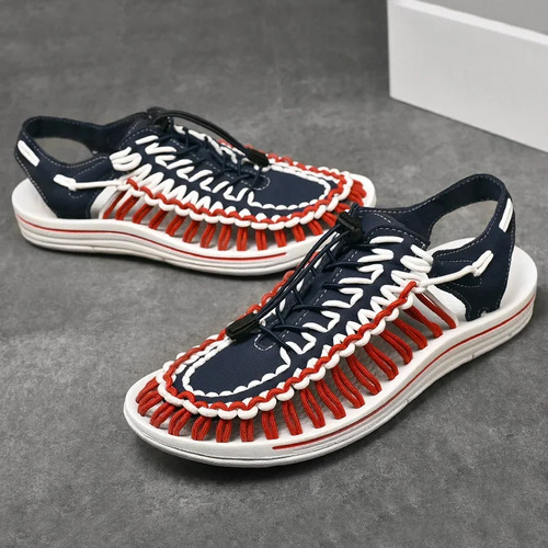 Sandalias De Playa Tejidas Para Hombre, Zapatos Casuales De