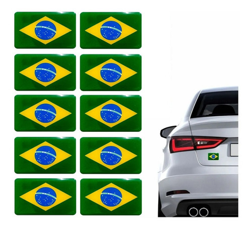 Kit Com 10 Adesivos Bandeira Do Brasil Resinado 20731 Cor VERDE AMARELO AZUL