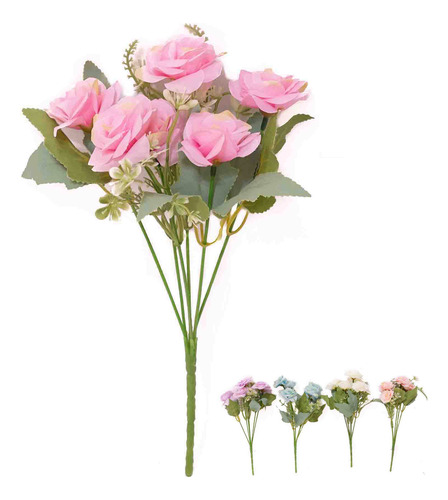 Flores Artificiales Rosas 6 Cabezas X6 U Mayorista Deco