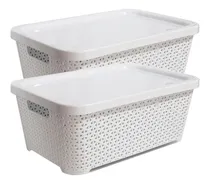 Comprar Canastos Organizador Plastico Apilable Ratan Tapa Mediano Bajo X 2 Colombraro