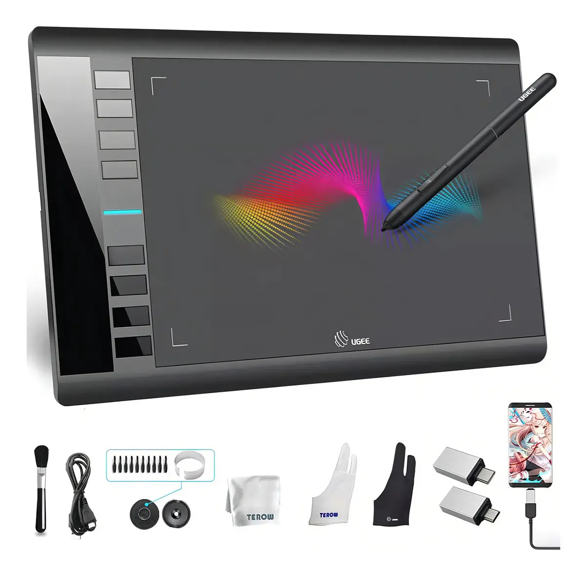 Tablet Gráfico Ugee M708 Com Caneta 8192 Níveis E 8 Atalhos Preto
