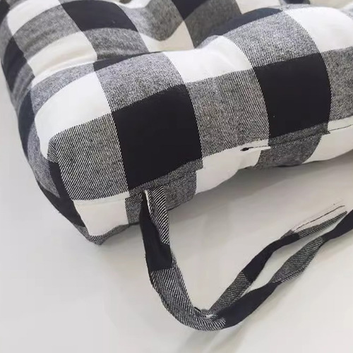 Cojín De Silla Suave Con Estampado De Cuadros 40x40cm Negro Liso