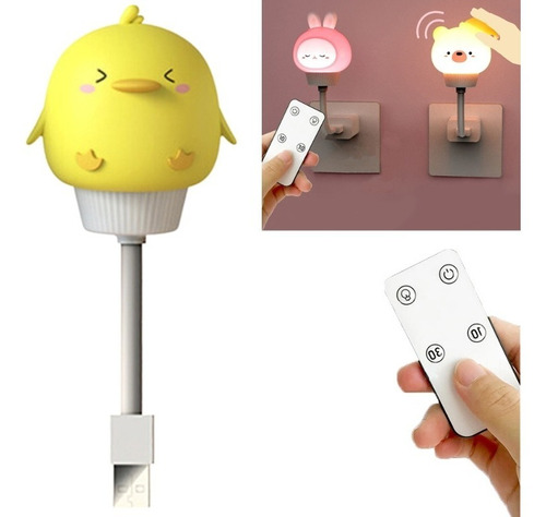 Lâmpada Noturna Led Animais Quarto Bebê Controle Remoto Usb