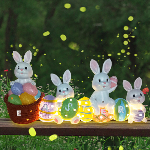 Escultura Decorativa De Huevos De Conejo De Pascua Con Luz L