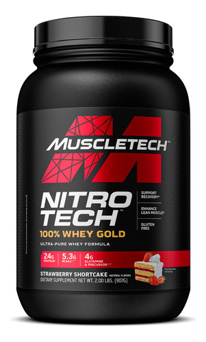 Combo X2 Proteína Muscletech Nitro Tech 100% Whey Gold X 2lb Sabor Strawberry Shortcake (frutilla)