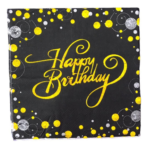 16 Servilletas De Papel Diseño Happy Birthday Negras/dorado